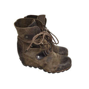 Sorel Joan of Arctic Boots Womens Sz 8 Leather Wedge Mid Ankle Booties Gorpcore